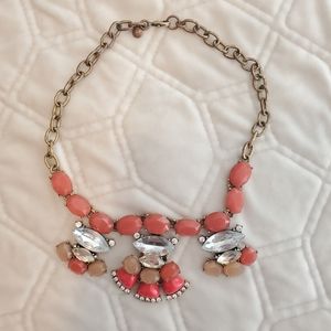J Crew Statement Necklace Red/Coral/Rhinestone